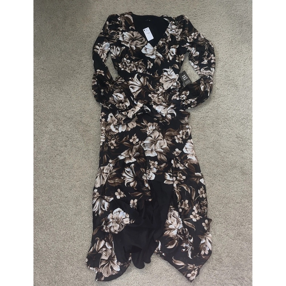 Express Floral Surplice Ruffle Hi-Lo Maxi Dress Black Print Size XS Extra Small